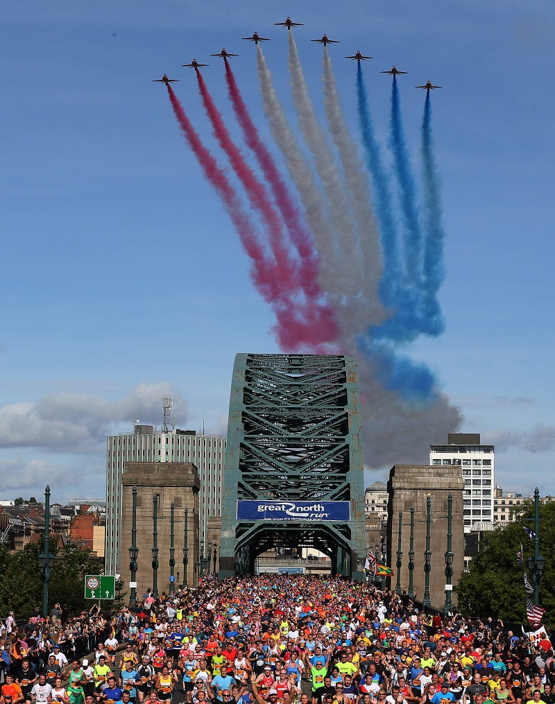 View of the Great North Run, Tyne Bridge and the Red Arrows