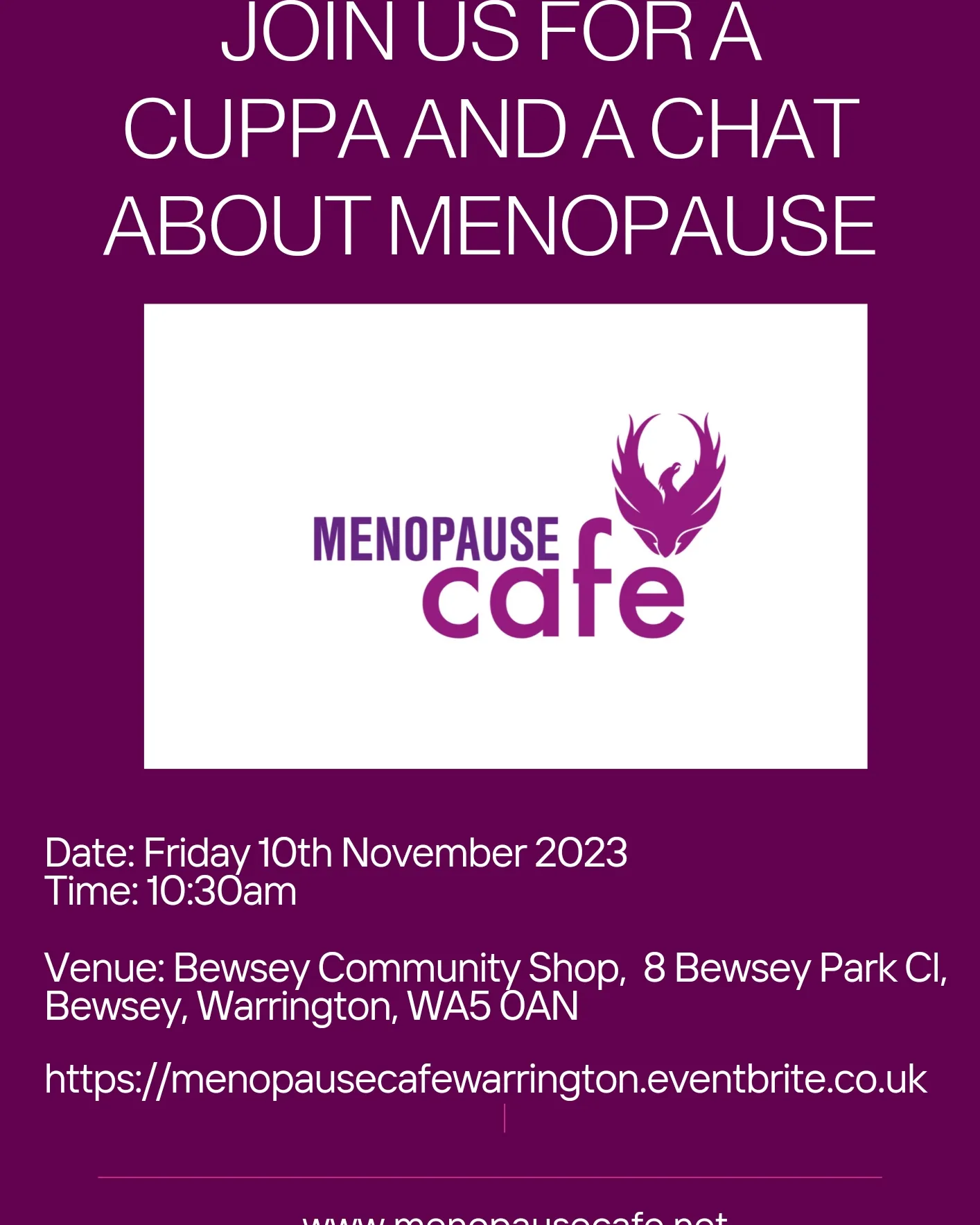 Menopause Cafe 10th November 2023